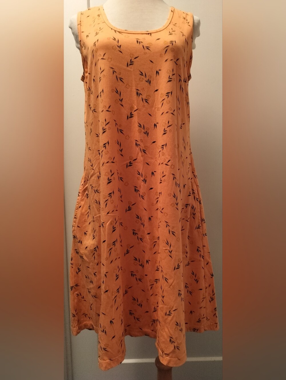 100% Cotton Women's Sleeveless Peach Printed A-Line Dress Size M